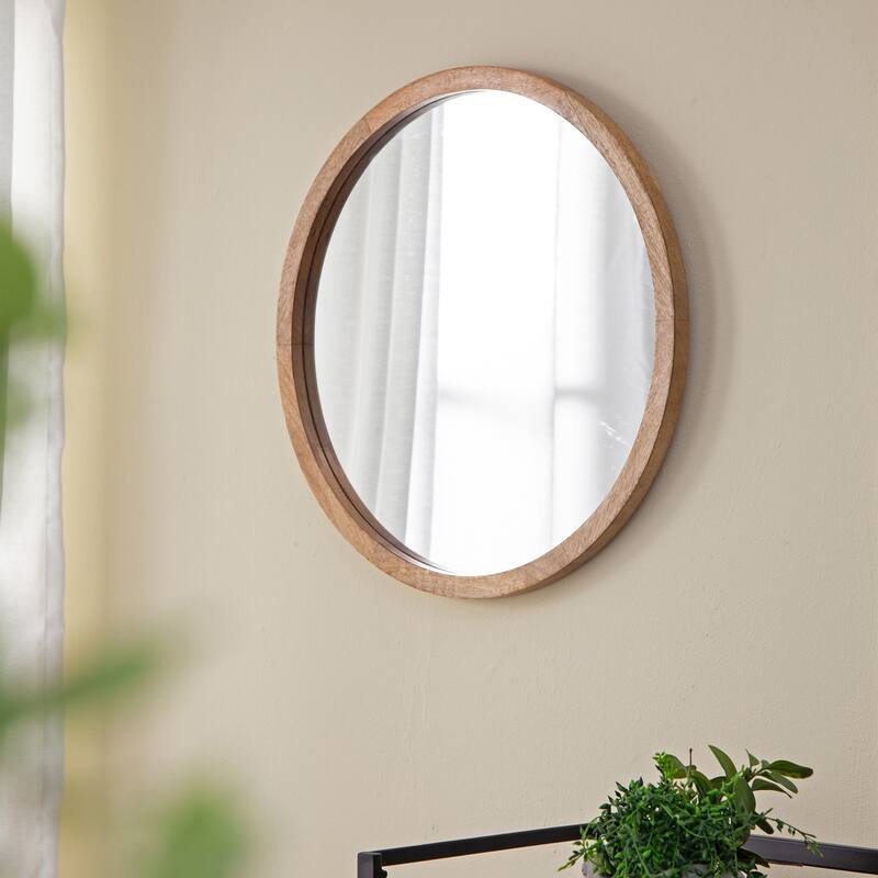 CUSchoice Circle Wall Mirror with Wooden Frame 20" x 20" 20" x 20